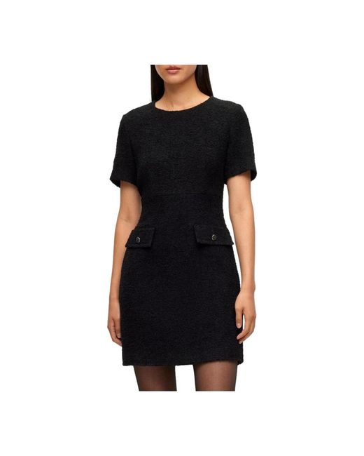 HUGO Black Kurzarm Tweed Kleid Mit Knopftaschen