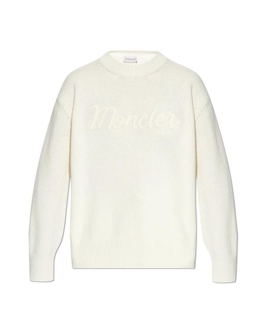 Moncler White Pullover mit gesticktem logo