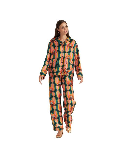 LaDoubleJ Nachtkleding ,Veelkleurig ,Zijden Pyjamabroek in het Metallic
