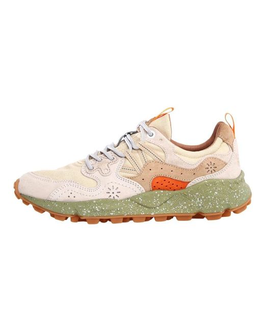 Flower Mountain White Yamano wildleder/canvas sneakers in milch-beige