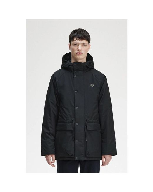Fred Perry Jassen ,Zwart ,Nylon Zwarte Hooded Jas in het Blue voor heren