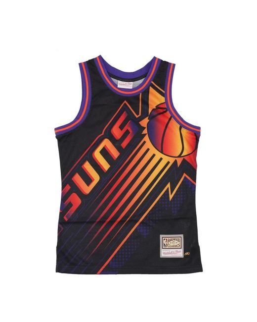 Mitchell & Ness Fitness ,Zwart ,Polyester Nba Big Face Basketball Tank Top in het Blue voor heren
