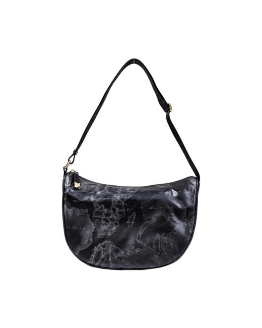 Alviero Martini 1A Classe Black Damen Schultertasche Mit Geografischem Druck