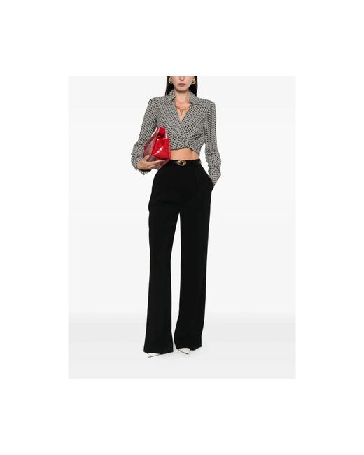 Elisabetta Franchi Gray Kettenmuster Wickelhemd Lange Ärmel