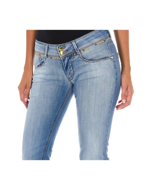 Met Blue Skinny Jeans Mit Nieten Am Bund