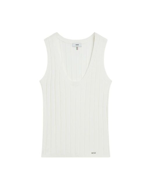 Cinque White Geripptes stricktop mit breiten trägern