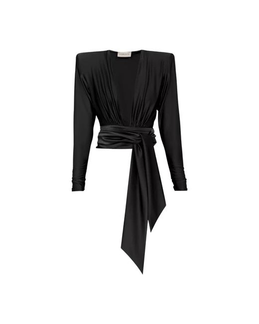 Alexandre Vauthier Overhemden ,Zwart ,Zwarte Diepe V-Hals Top Met Lange Mouwen in het Black