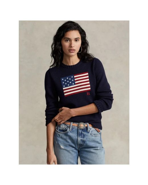 Polo Ralph Lauren Blue Baumwollpullover mit amerikanischer flagge