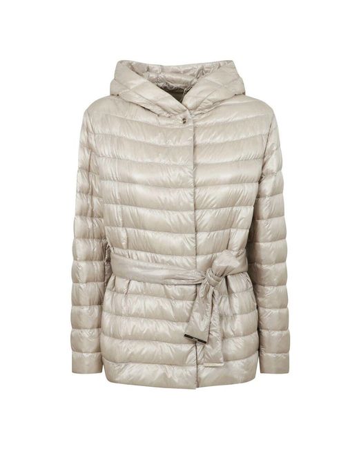 Herno Natural Gesteppte Kapuzenjacke Mit Knopfleiste