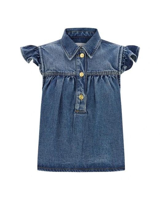 Ganni Overhemden ,Blauw ,Denim Denim Ruffle Top in het Blue