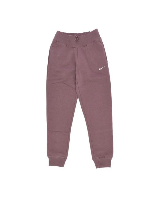 Nike Fitness ,Paars ,Katoen Fleece Joggingbroek Met Hoge Taille in het Purple