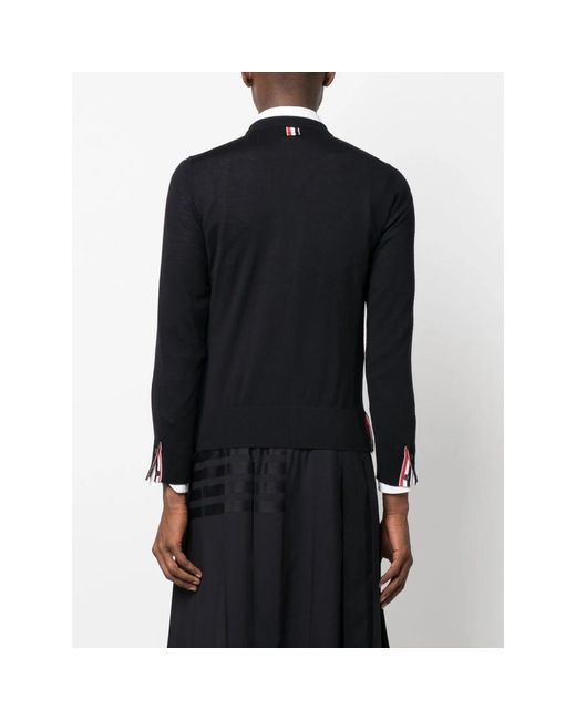 Thom Browne Truien & Vesten ,Blauw ,Wol Fijn Merino Jersey Gestreept Relaxed Crew Neck Pullover in het Black voor heren