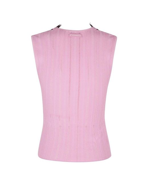 Pinko Pink Geripptes Stricktop Mit Spitzenbesatz