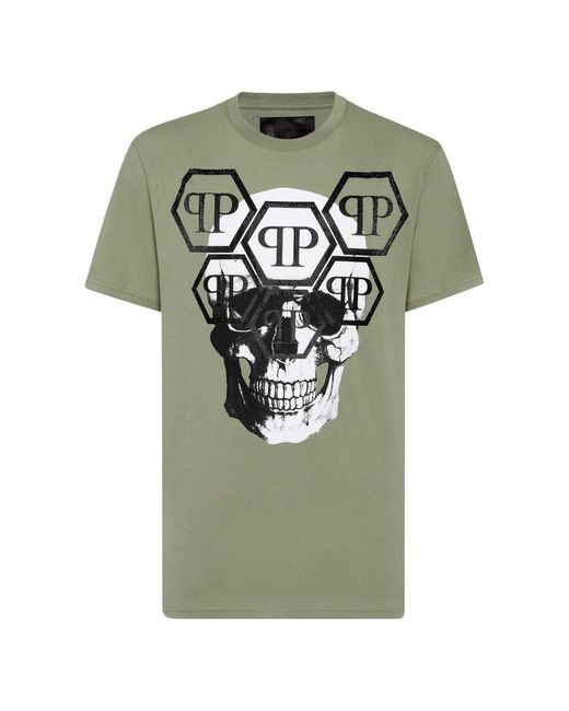 Philipp Plein T-Shirt Rundhals Ss Stones Skull in Green für Herren