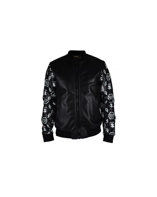 Philipp Plein Jassen ,Zwart ,Leer Bomberjack in het Black voor heren