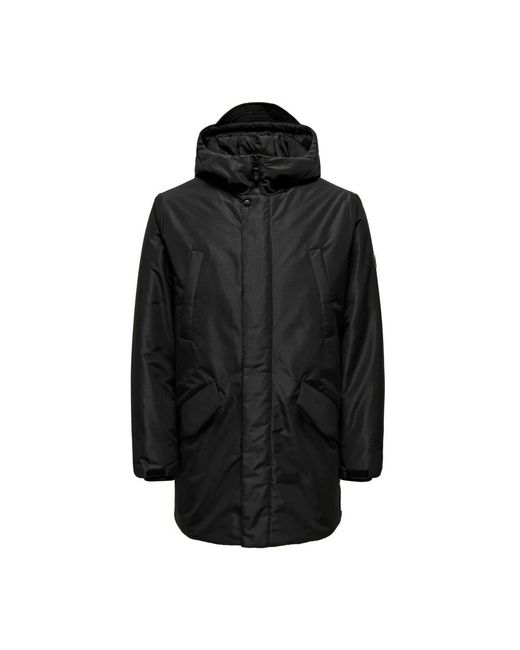 Only & Sons Black Winter Jackets for men