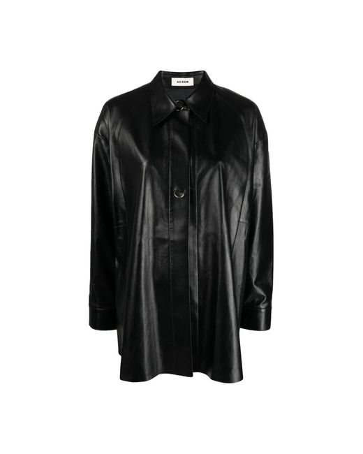 Aeron Black Schwarzes Leder Langarmhemd