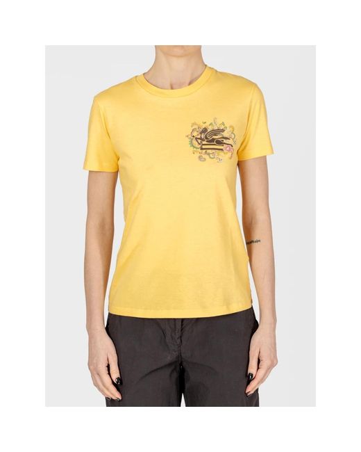 Etro Tops ,Geel ,Katoen Gele Paisley Geborduurd T-Shirt in het Yellow