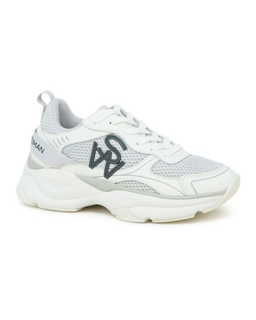 Grigio bianco pelle di vitello sneakers sw trainer di Stuart Weitzman in White