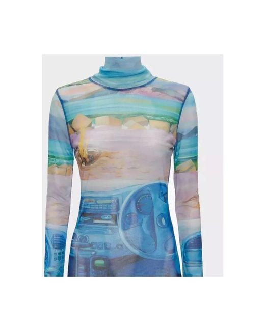 J.W. Anderson Blue Graphic-Print Roll-Neck T-Shirt