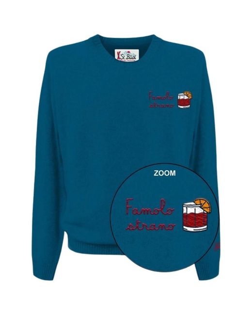 Mc2 Saint Barth Blue Round-Neck Knitwear for men