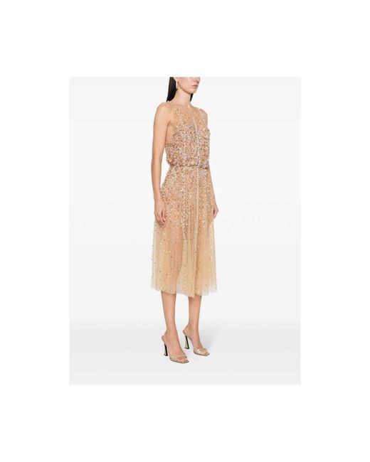 Elisabetta Franchi Natural Kleid mit mesh-, pailletten- und perlenverzierung