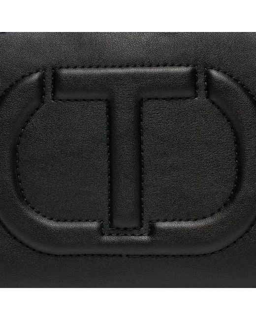 Twin Set Black Schwarze schultertasche mit oval logo