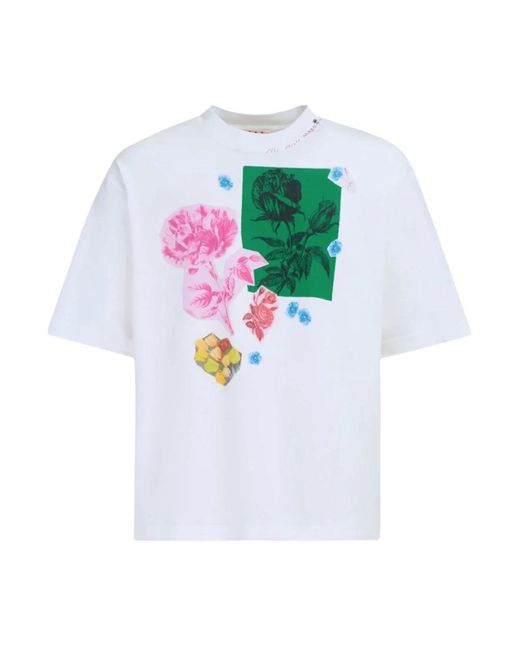 Marni Blumendruck baumwoll t-shirt in White für Herren
