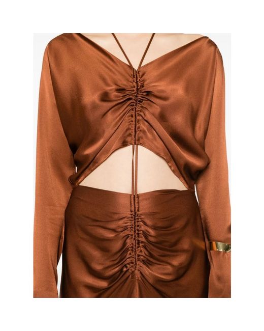 Alberta Ferretti Kleedjes ,Bruin ,Cut-Out Drawstring Gown in het Brown