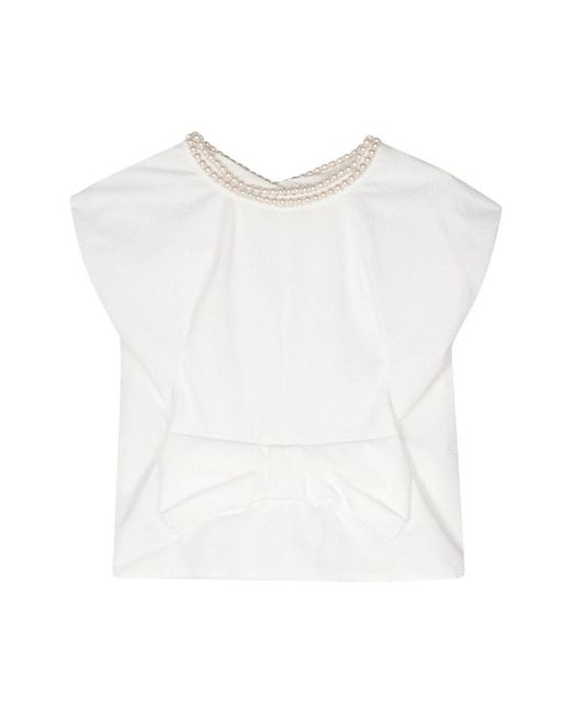 Junya Watanabe White Weißes hemd mit honigwabenmuster und perlenverzierung