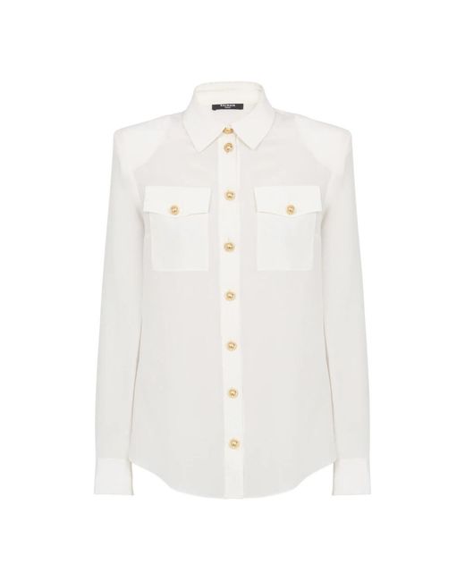 Balmain Overhemden ,Wit ,Crepe De Chine Overhemd in het White