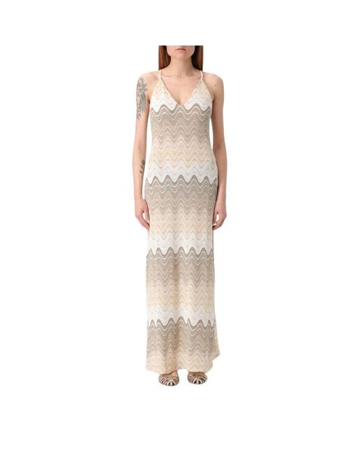 Mc2 Saint Barth Natural Beiges Midi-Kleid, Elegant Und Vielseitig