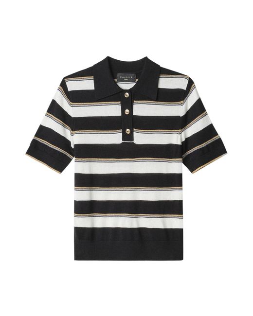 Gaelle Paris Black Gestreiftes Strick-Poloshirt
