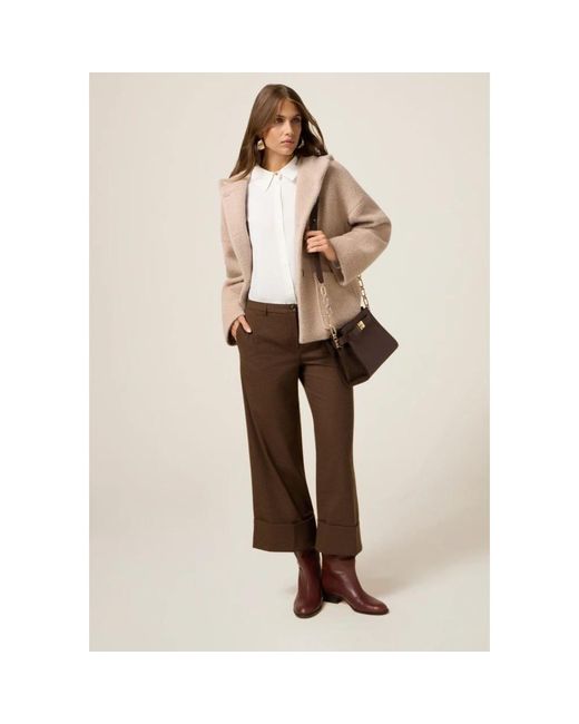 Oltre Broeken ,Bruin ,Leer Cropped Micro Houndstooth Broek in het Brown