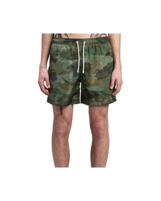 Palm Angels Green Camouflage Swim Shorts for men