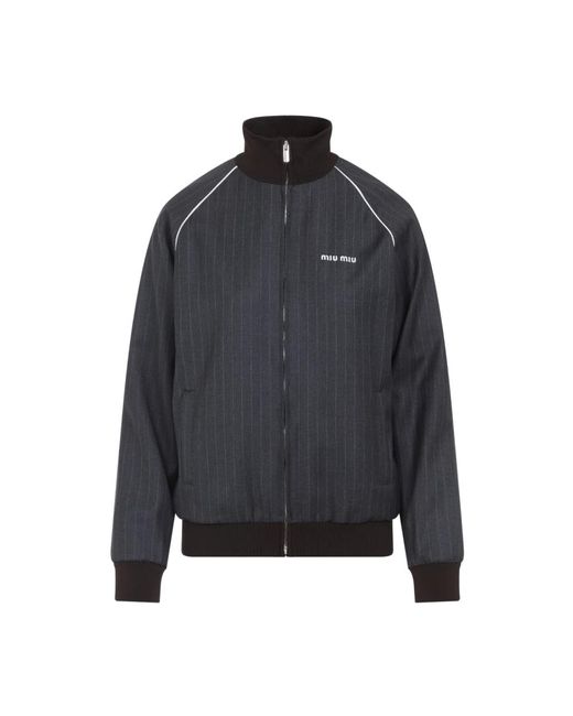 Miu Miu Gray Graue Wollblousonjacke Pinstripe Design