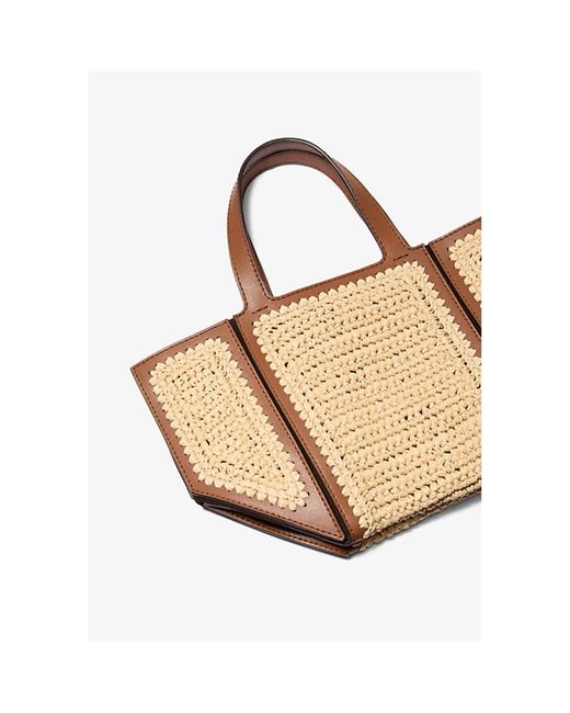 Michael Kors Brown Handgewebte Strohtasche Mit Faltbarem Design