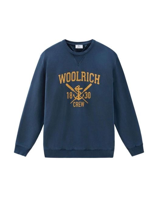 Woolrich Blauer logo print crew neck pullover in Blue für Herren