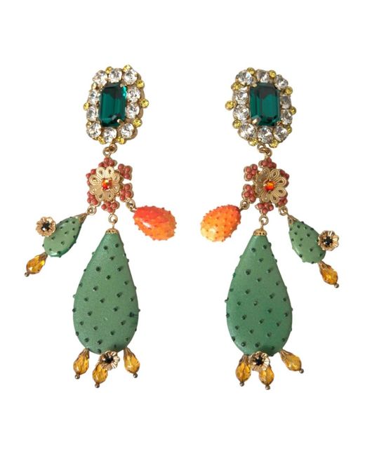 Dolce & Gabbana Green Kristall kaktus clip-on dangle ohrringe