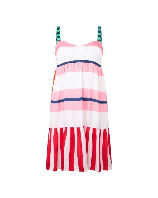Moschino Zomerjurk Zonder Mouwen Met Kleurrijke Strepen in het Red