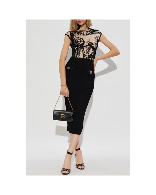 Gonna a tubino con tasche di Balmain in Black