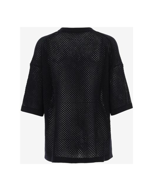 Allude Truien & Vesten ,Blauw ,Wol Cardigan Van Wol En Kasjmier Met Kraag En Korte Mouwen in het Black