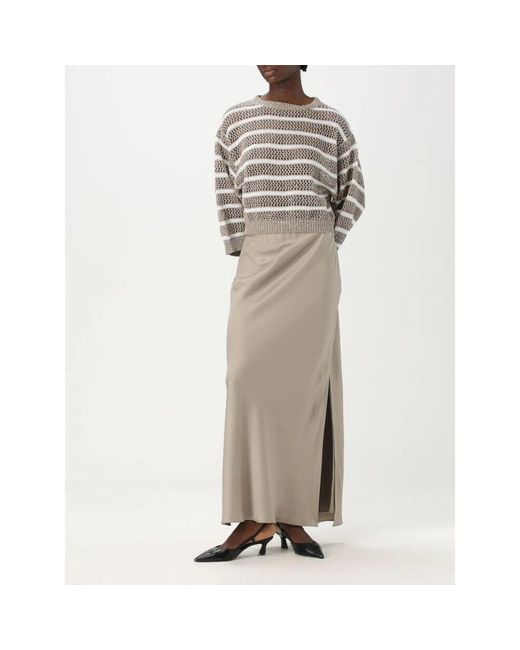 Brunello Cucinelli Natural Gestreifter Strickpullover