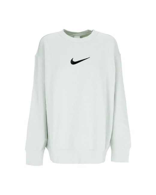 Nike Blue Damen-Sweatshirt Mit Rundhalsausschnitt, Sportswear, Ubergrobes Fleece, Rundhalsausschnitt, Hellsilber/Schwarz
