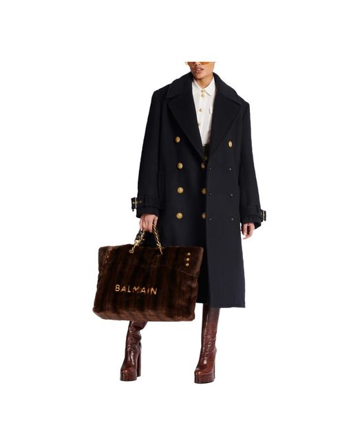 Balmain Blue Oversize-Mantel mit zweireihiger Knöpfung