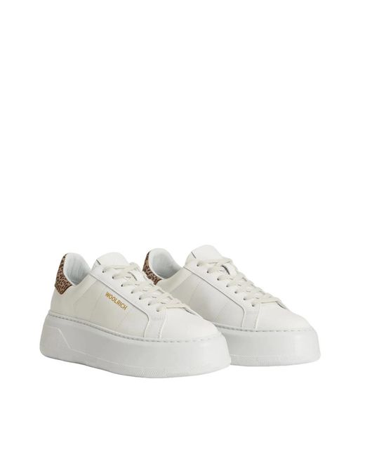 Woolrich White Sneaker Mit Leoparden-Detail Aus Weißem Leder
