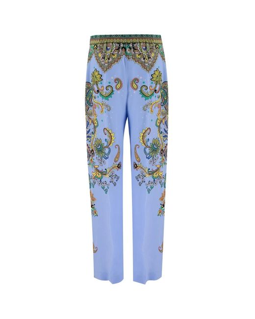 Etro Blue Paisley Print Wide-Leg Trousers