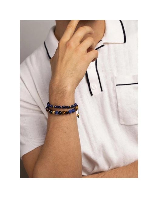 Nialaya Bohemian luxus armband mit blauem dumortierit und braunem tigerauge in Blue für Herren