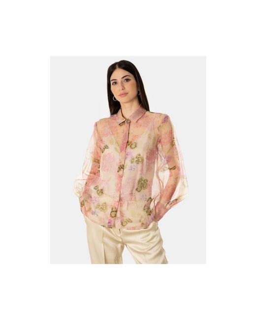 Max Mara Overhemden ,Veelkleurig ,Organza Zijden Organza Blouse Met Verborgen Knopen in het Pink