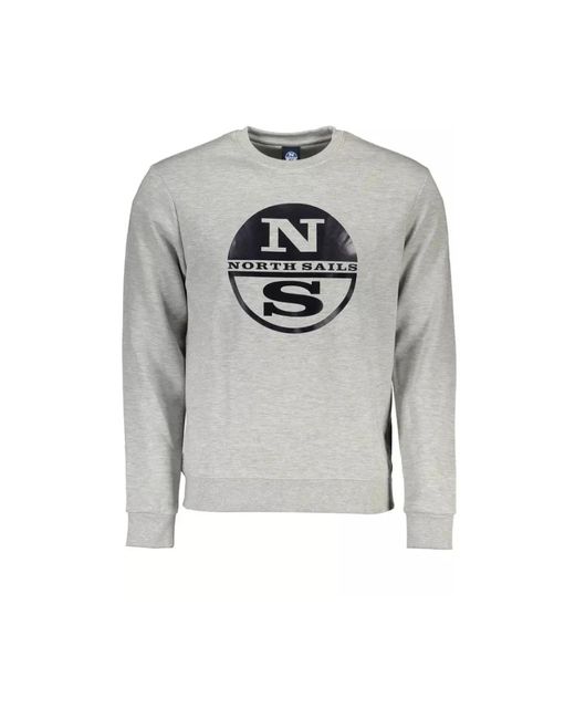 North Sails Grauer baumwollpullover, langarm, rundhals, druck, logo in Gray für Herren